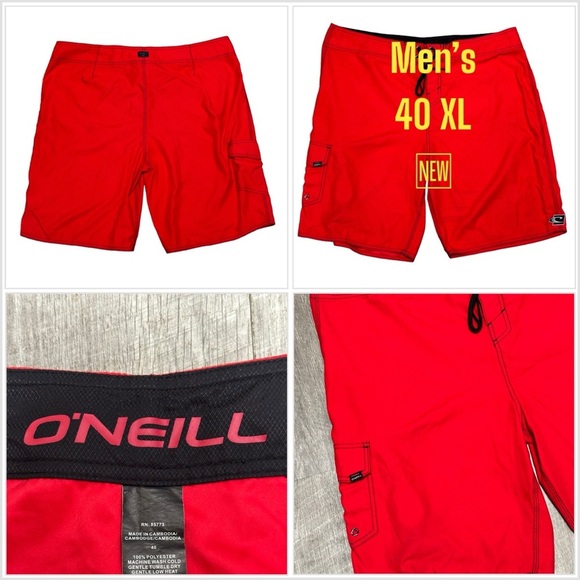 Men's O’Neill 40 XL Swim Board Shorts Trunks Red Swimwear Trunks Drawstring NWOT - Picture 1 of 9